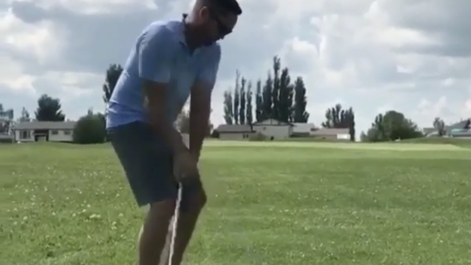 Watch: golfer shanks, hits cart, ricochets into head.